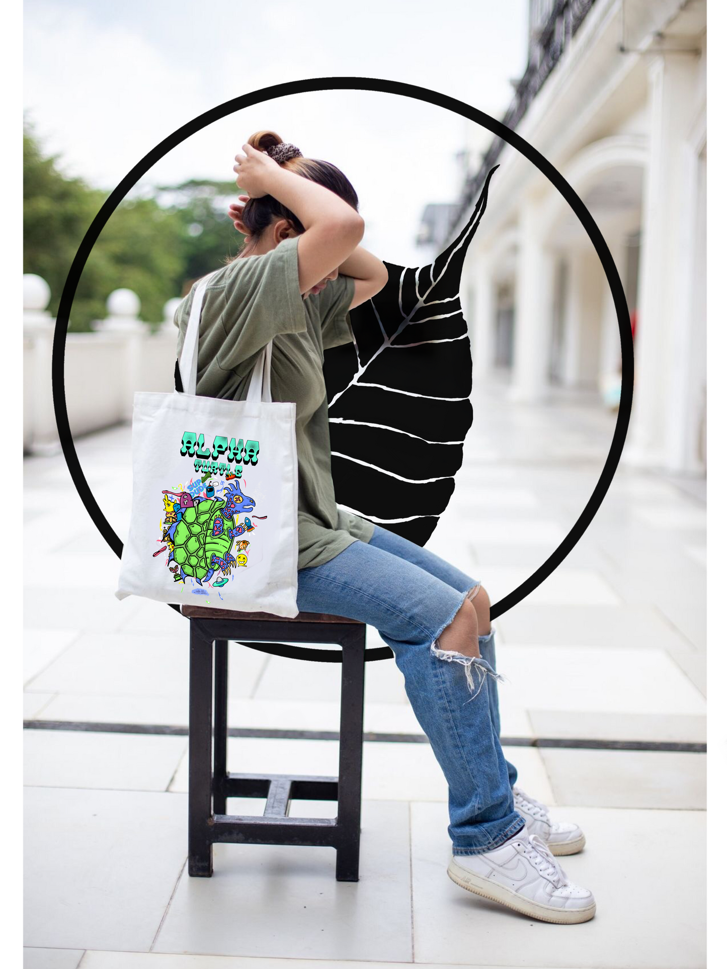 Alpha Turtle Zipper Tote Bag