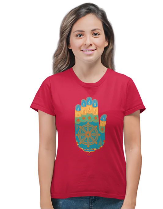 Buddha Hand Tibetian Unisex Tshirt design by Nibbana Studio
