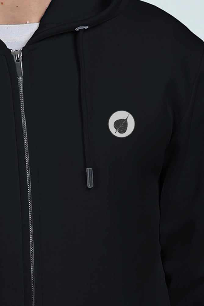 Nibbana Leaf Embroidery Zipper Hoodie