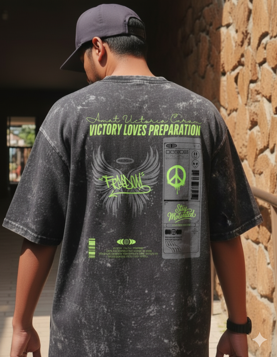 Victory Unisex Acid Washed Oversized Tee