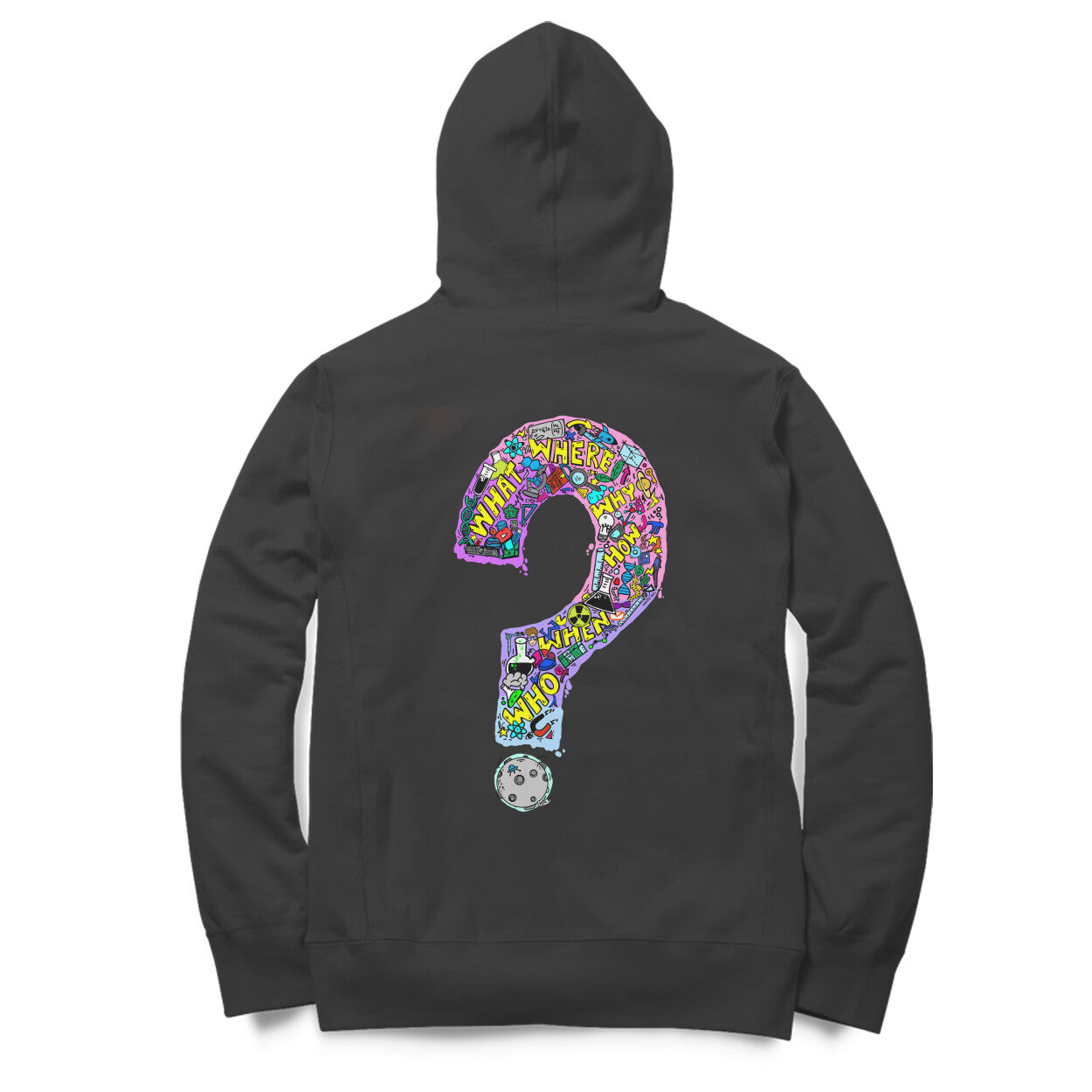 Question everything front back hoodie by Nibbana Studio